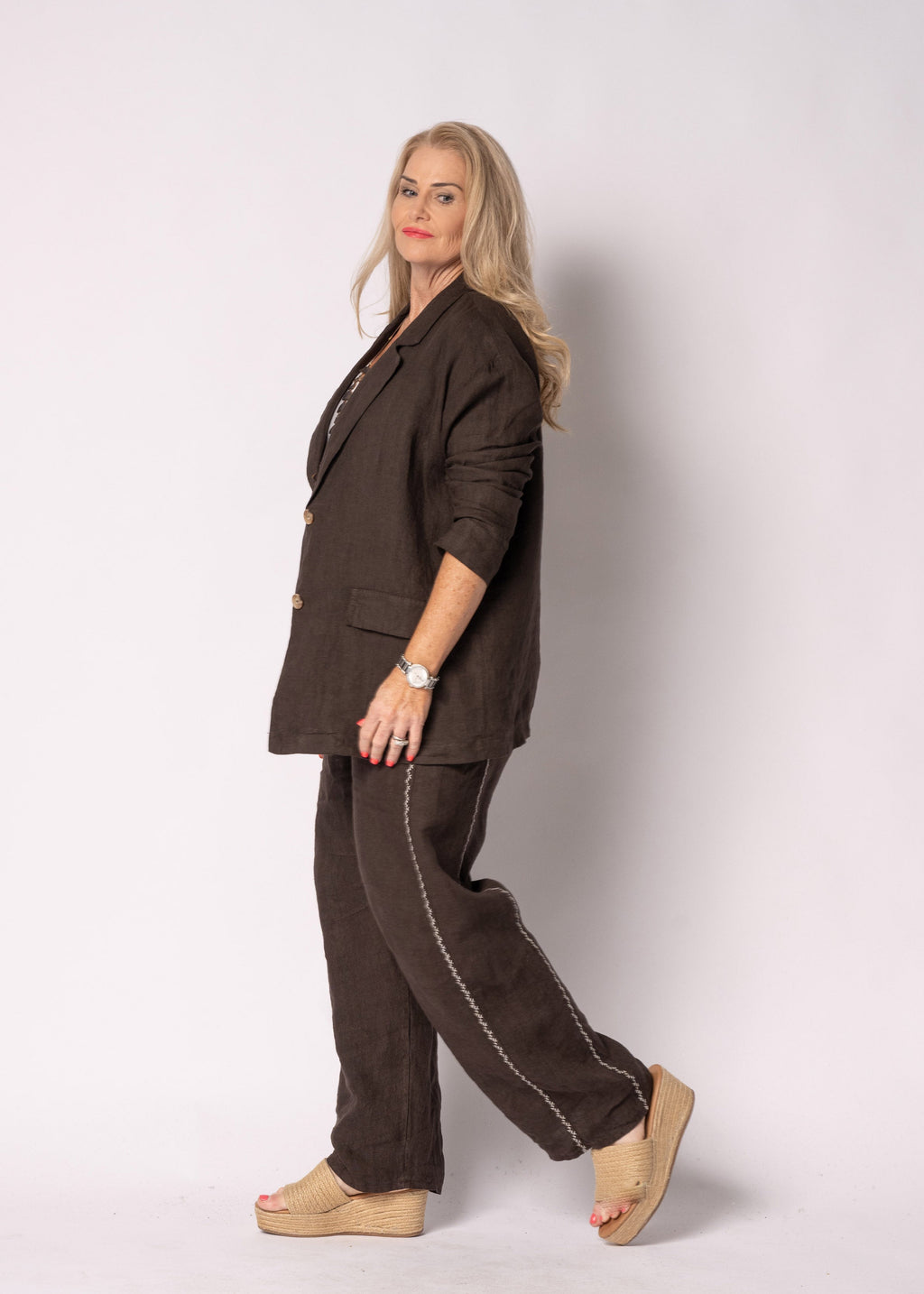 Liza Linen Jacket in Chocolate Truffle