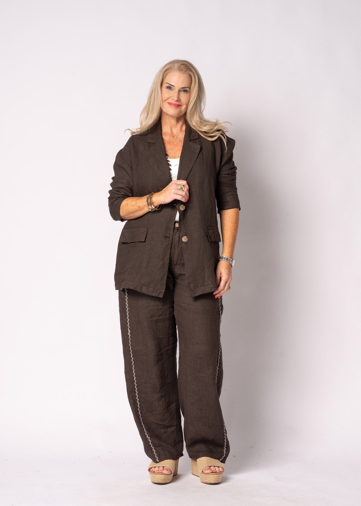 Liza Linen Jacket in Chocolate Truffle