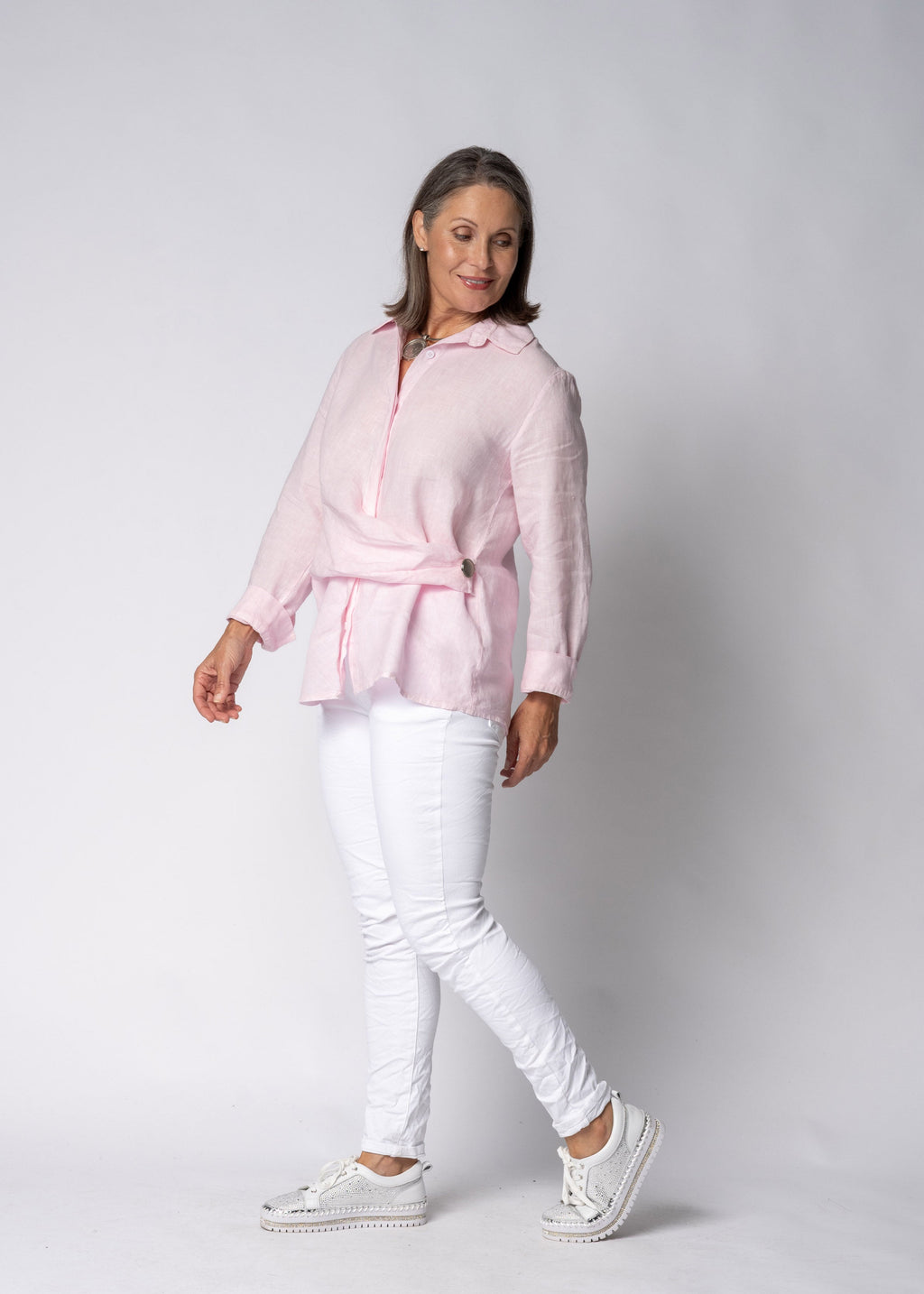 Jaime Linen Top in Modena Pink