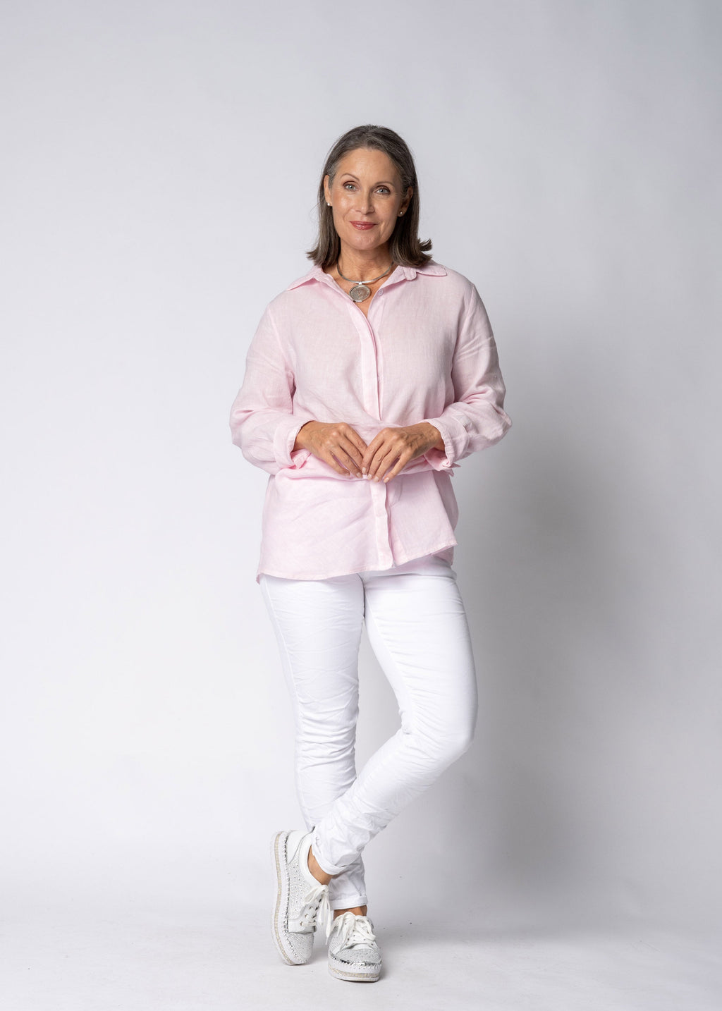 Jaime Linen Top in Modena Pink