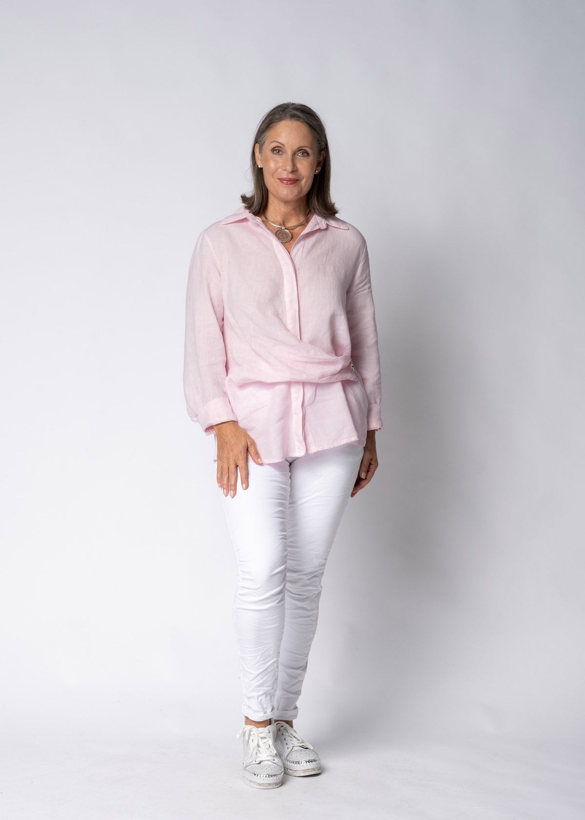 Jaime Linen Top in Modena Pink