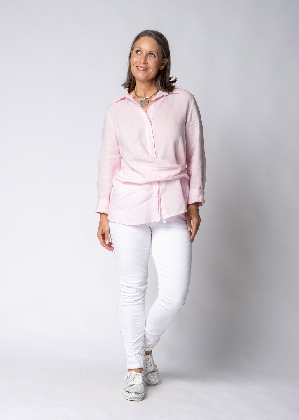 Jaime Linen Top in Modena Pink