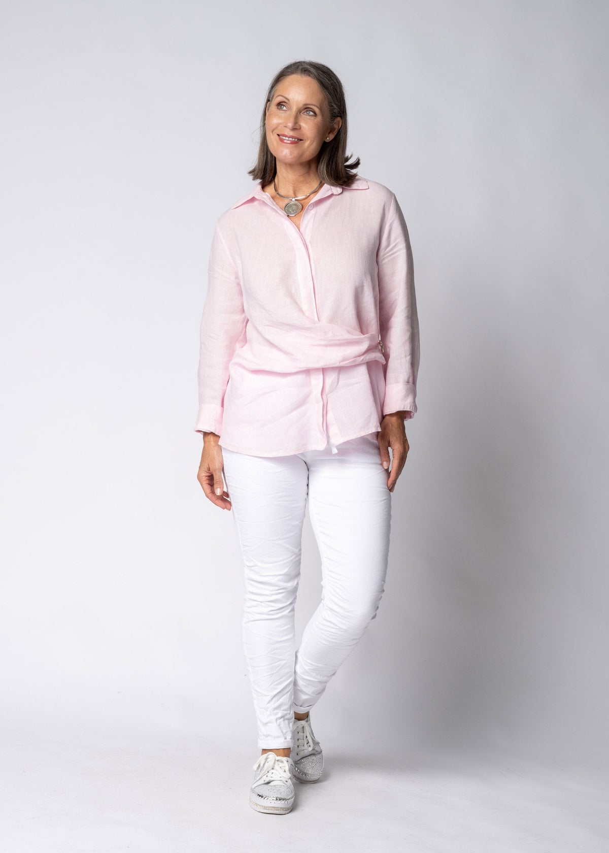 Jaime Linen Top in Modena Pink