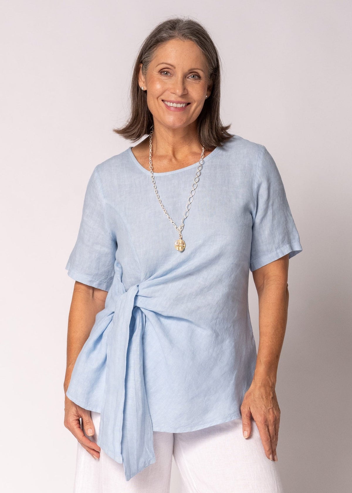 Solana Linen Top in Baby Blue