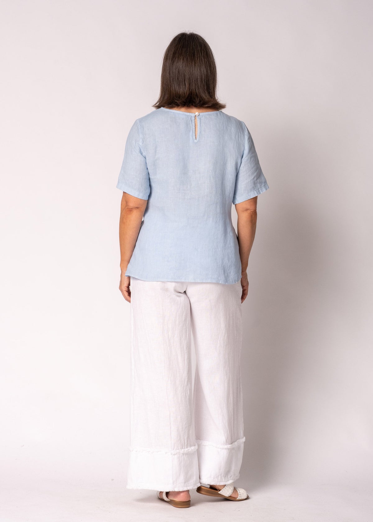 Solana Linen Top in Baby Blue