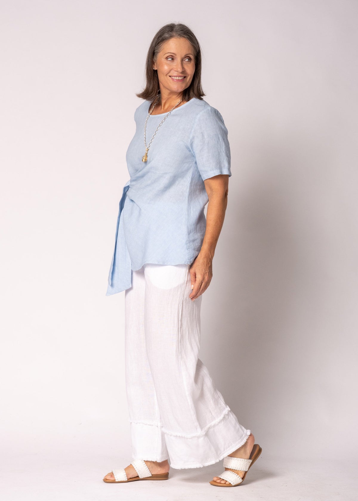 Solana Linen Top in Baby Blue