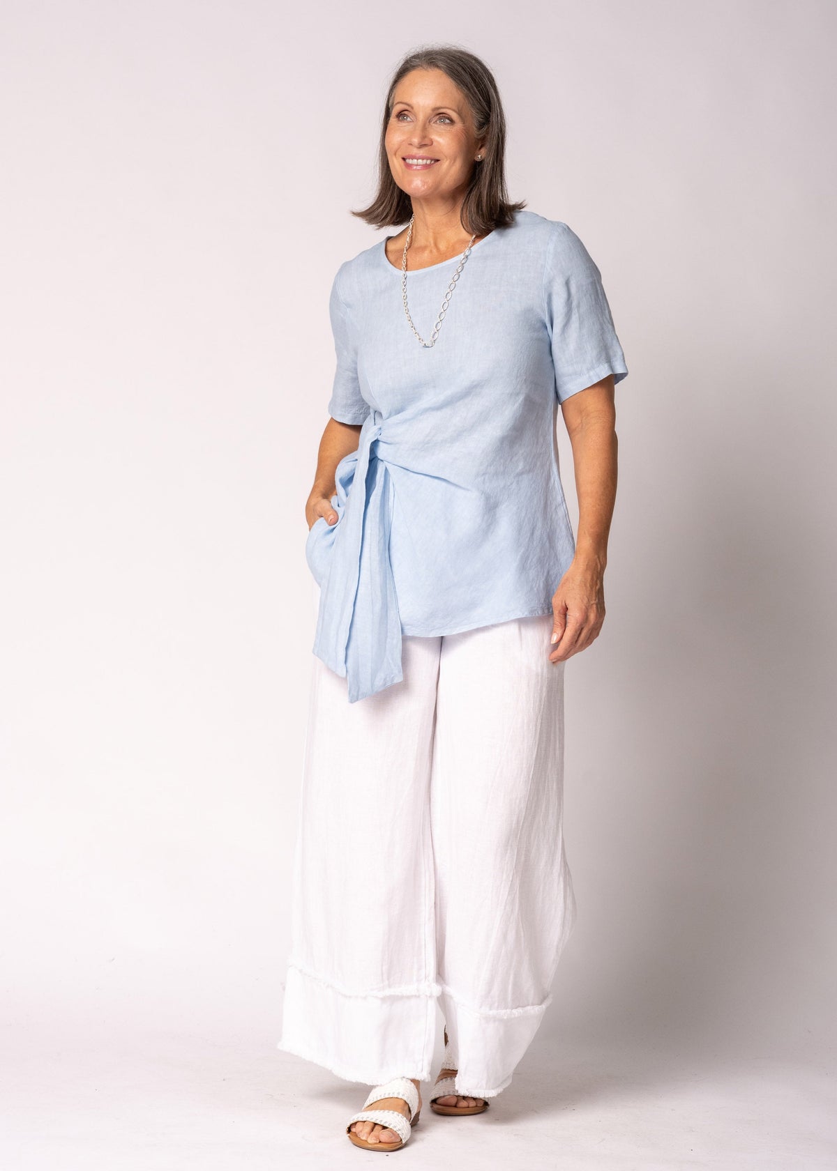 Solana Linen Top in Baby Blue