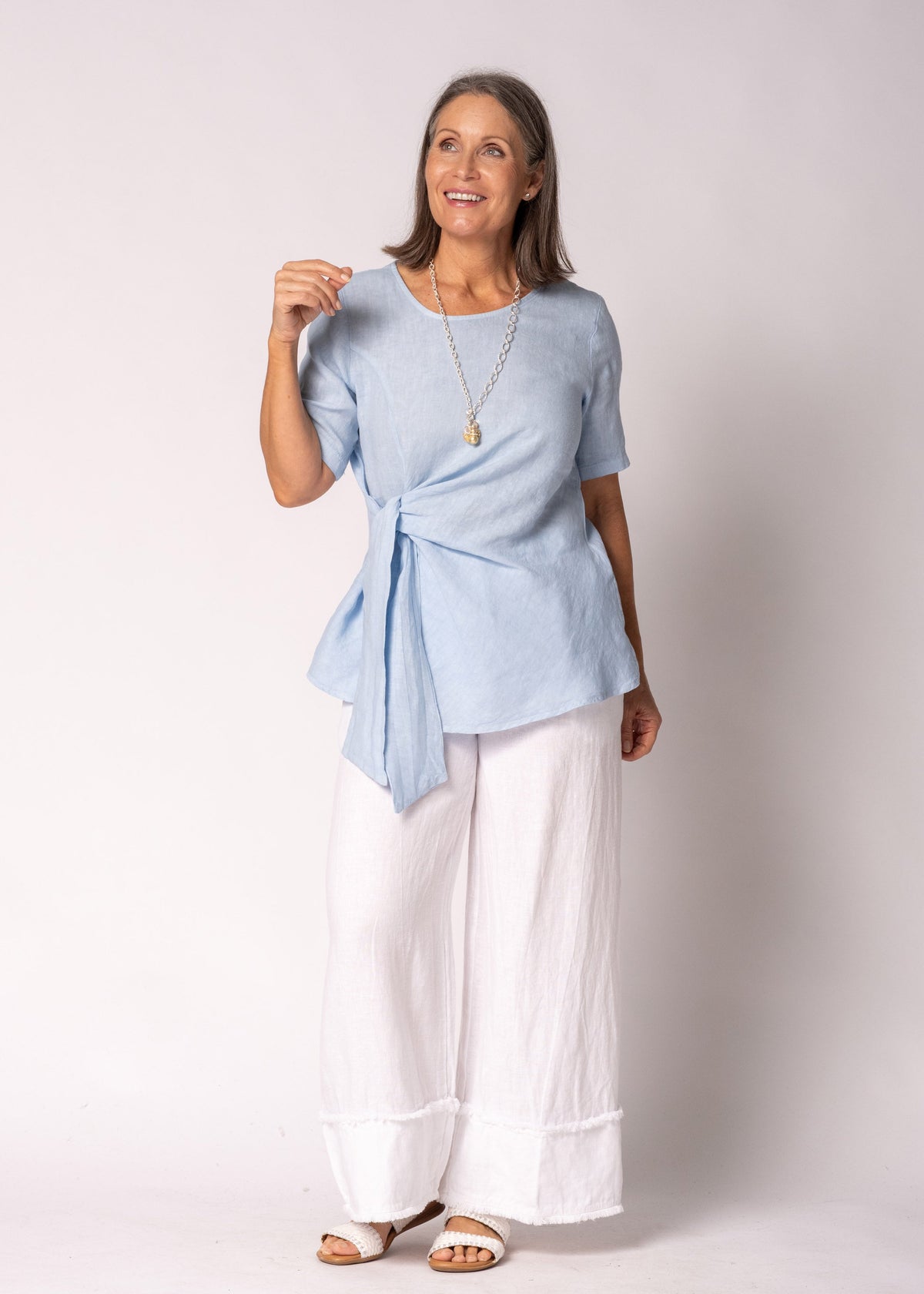 Solana Linen Top in Baby Blue