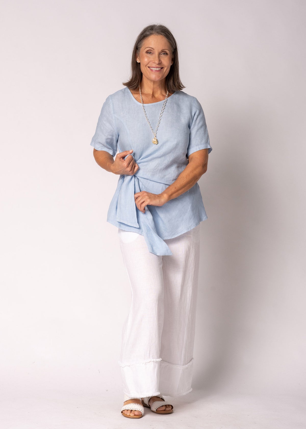 Solana Linen Top in Baby Blue