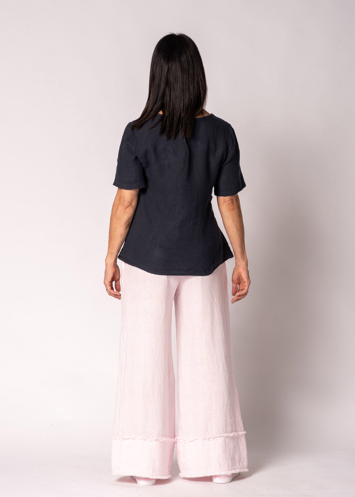 Solana Linen Top in Navy