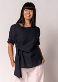 Solana Linen Top in Navy