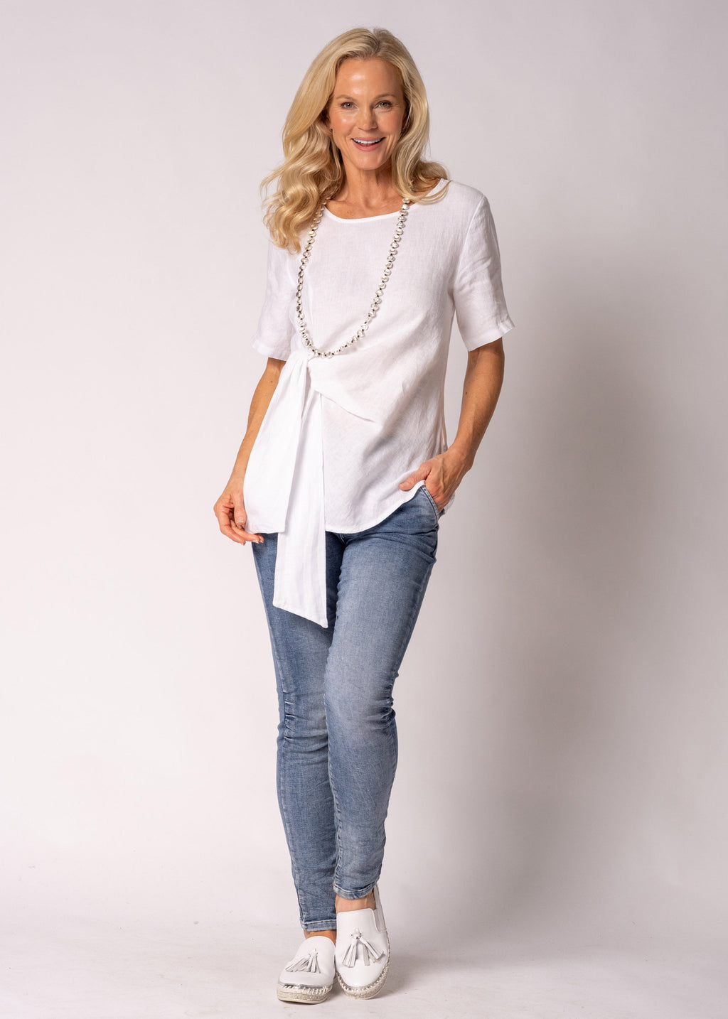 Solana Linen Top in White