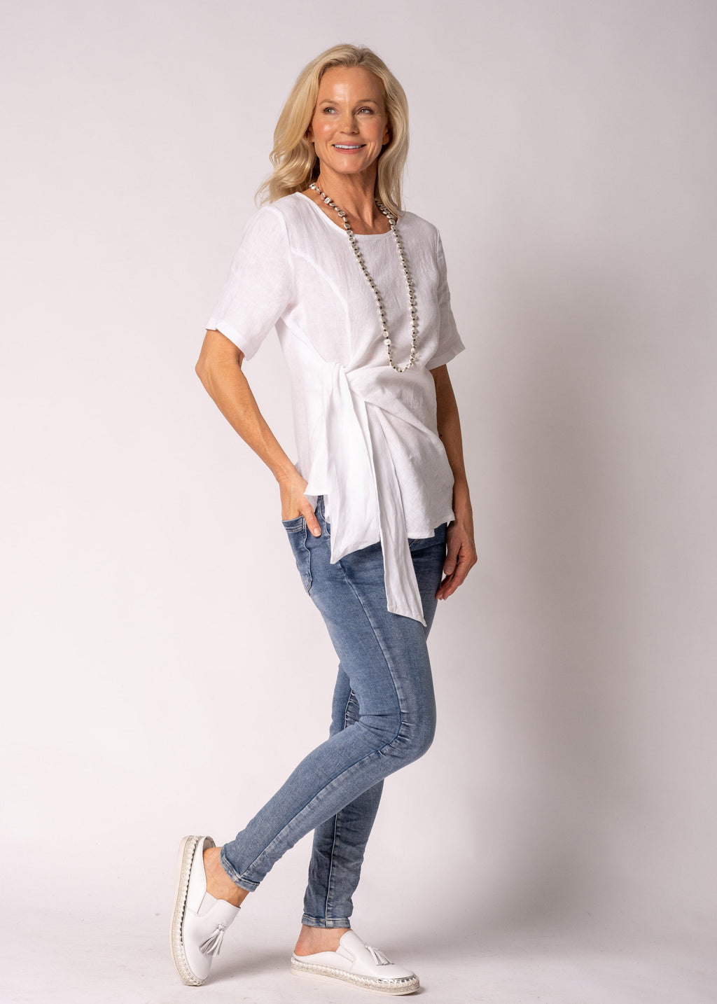 Solana Linen Top in White