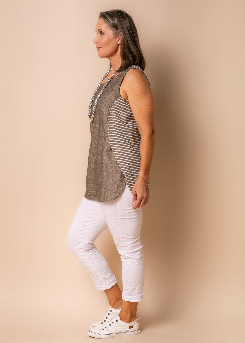 Mari Linen Blend Top in Khaki