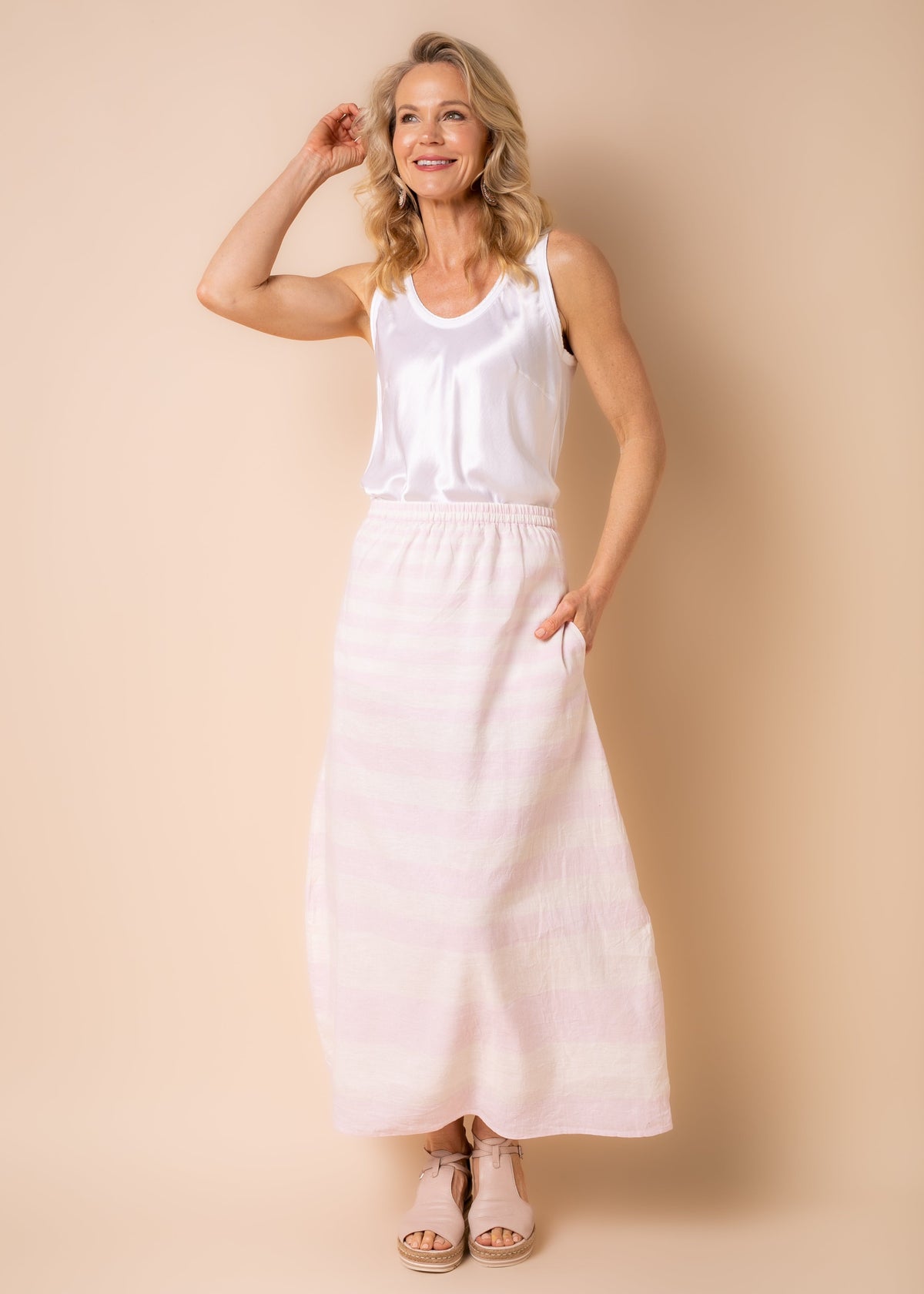 Sinclair Linen Blend Skirt in Blush