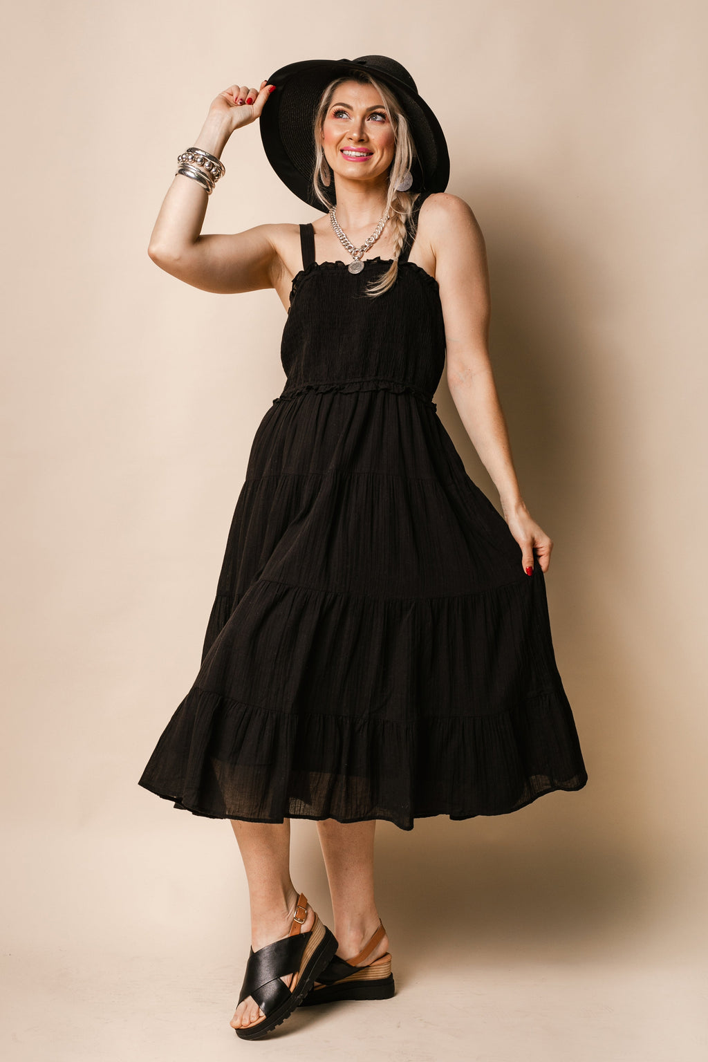 Pia Cotton Dress in Onyx