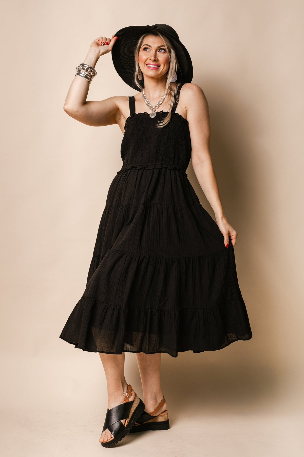 Pia Cotton Dress in Onyx