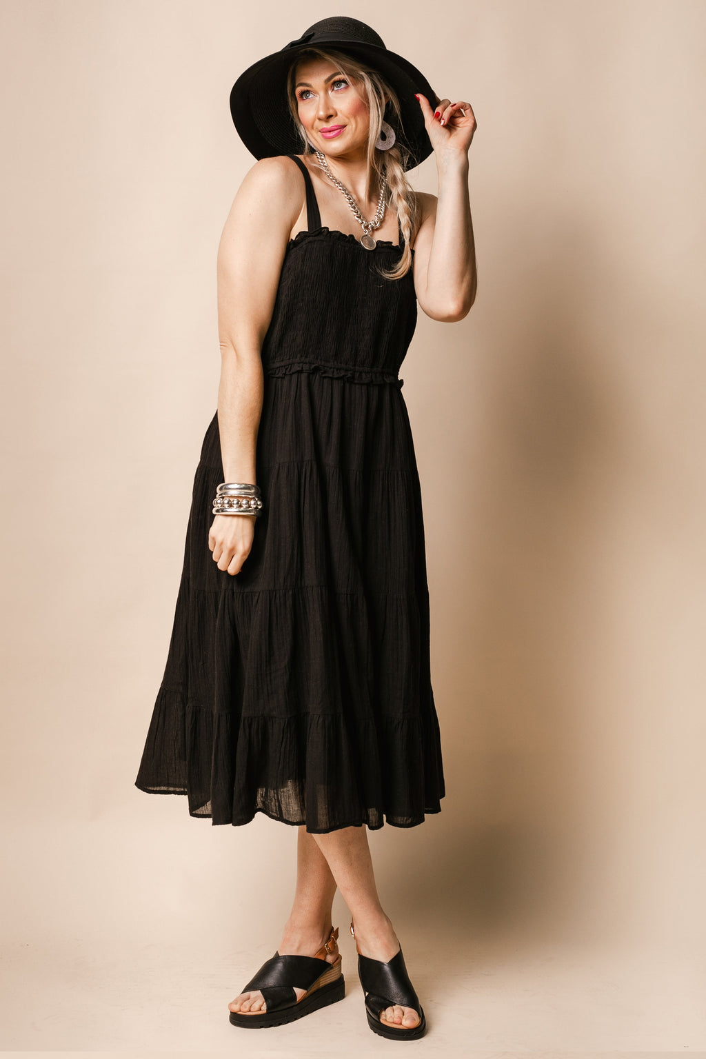 Pia Cotton Dress in Onyx