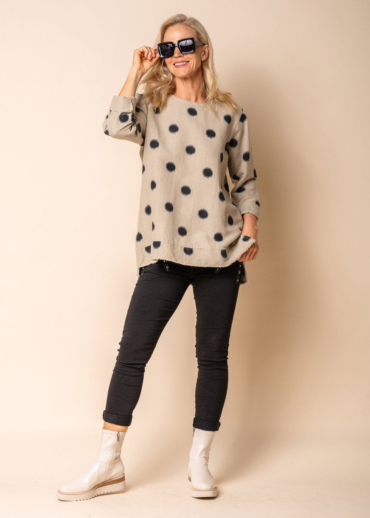 Charity Linen Blend Top in Latte