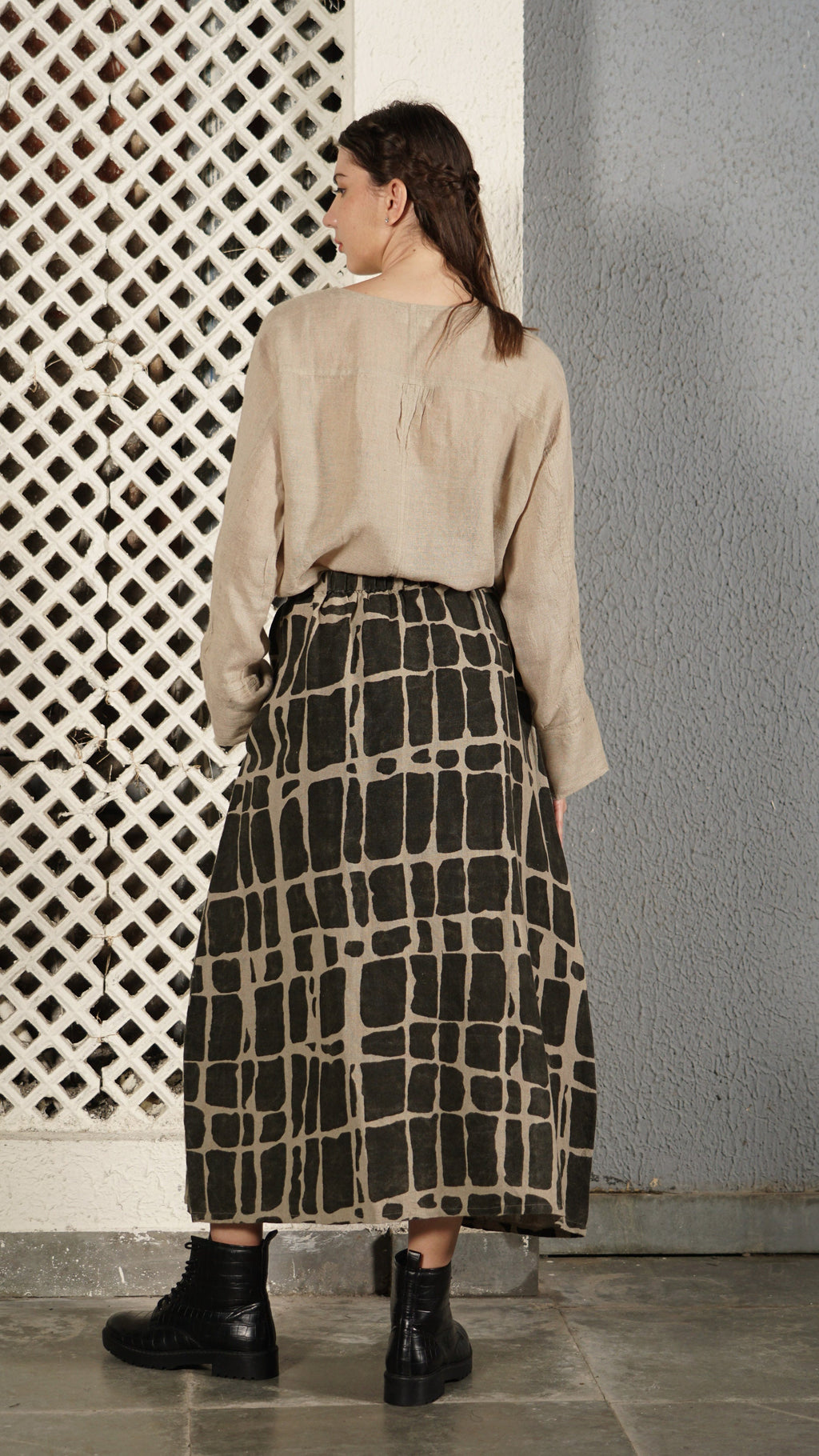 Winston Linen Blend Skirt in Khaki