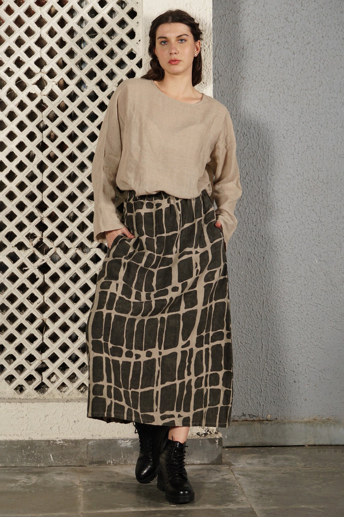 Winston Linen Blend Skirt in Khaki