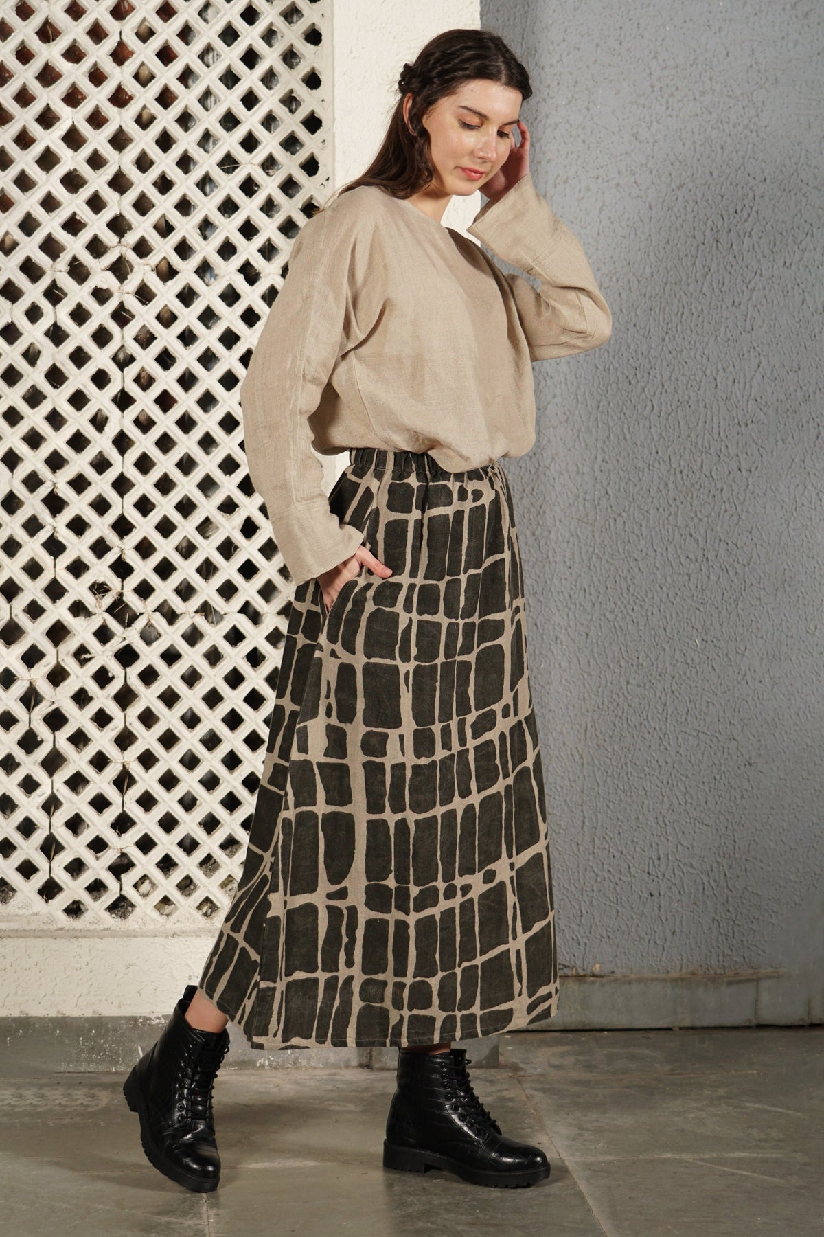 Winston Linen Blend Skirt in Khaki