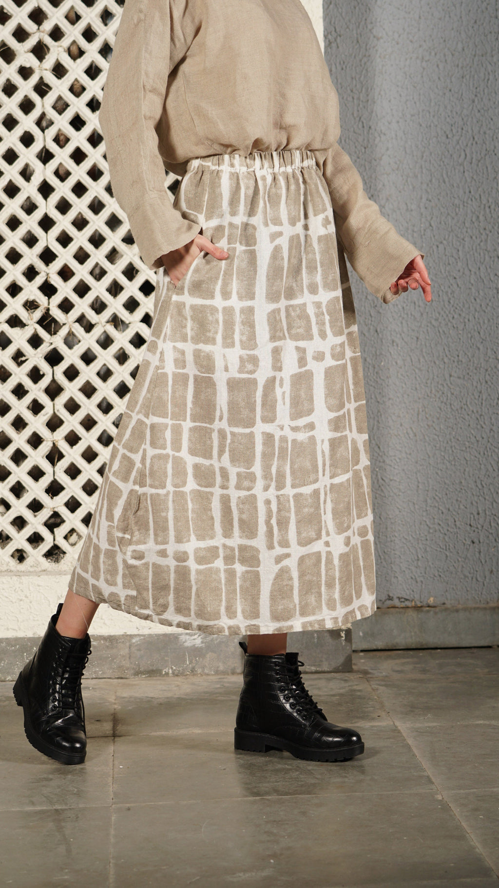 Winston Linen Blend Skirt in Cream