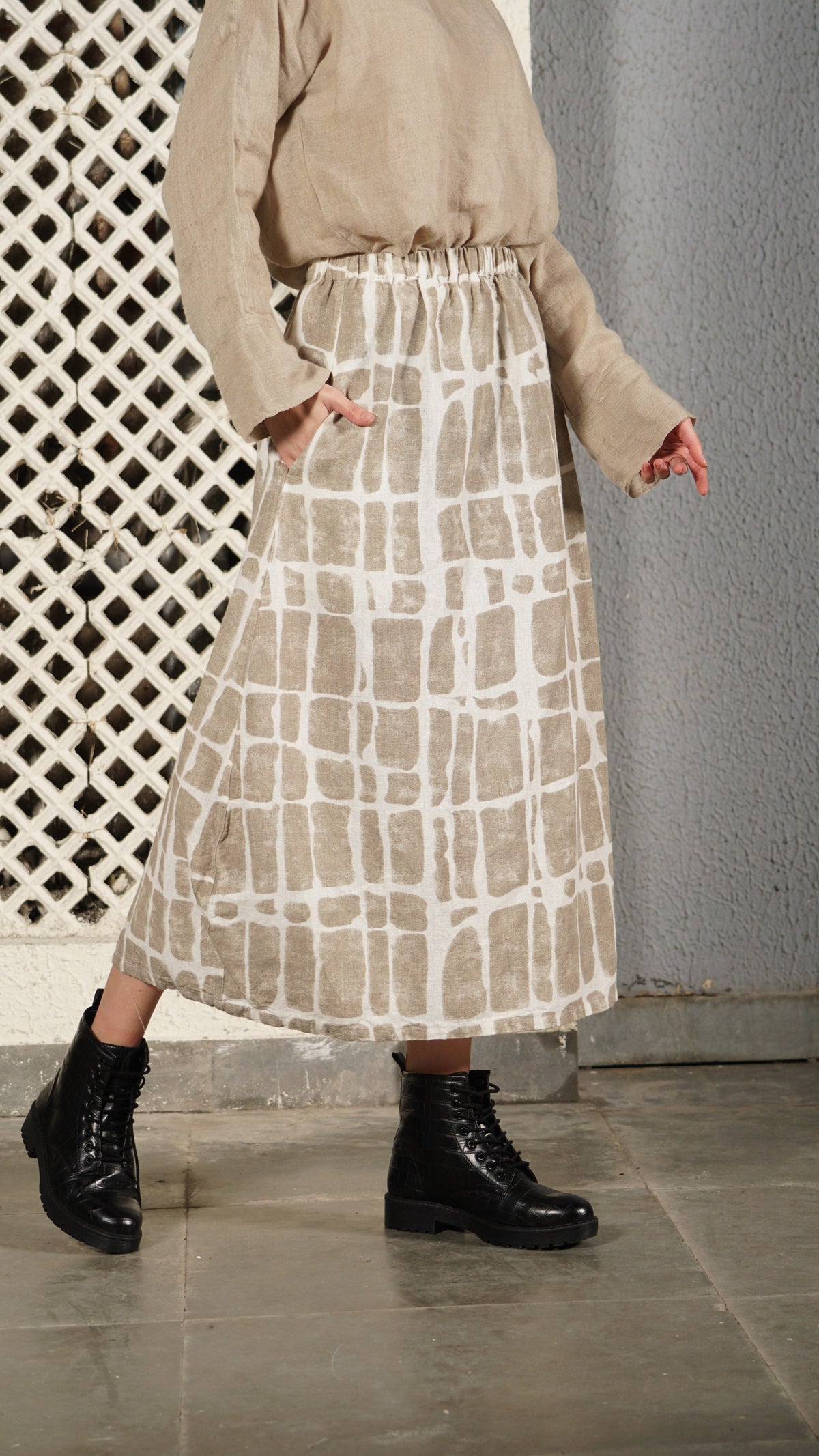 Winston Linen Blend Skirt in Cream