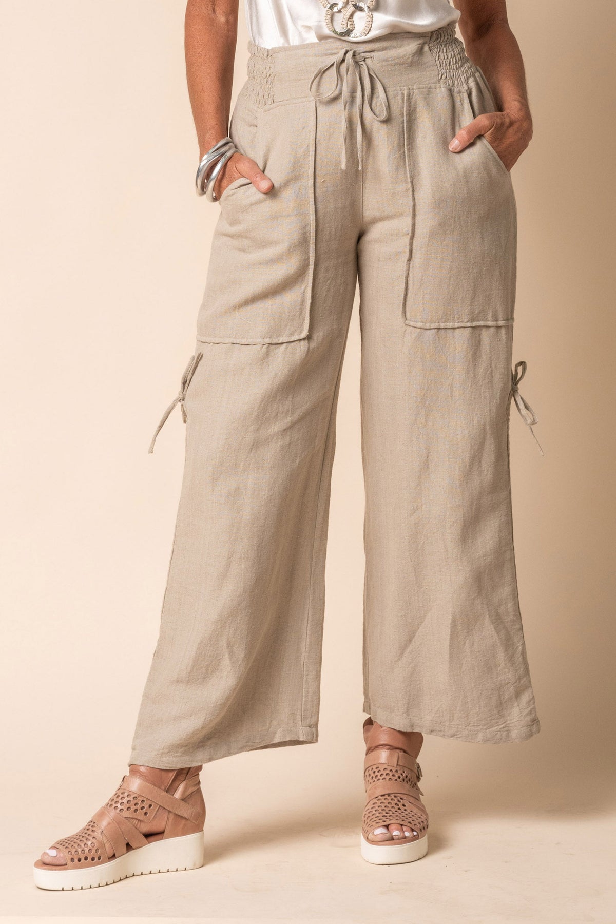 Hugo Linen Blend Pant in Latte
