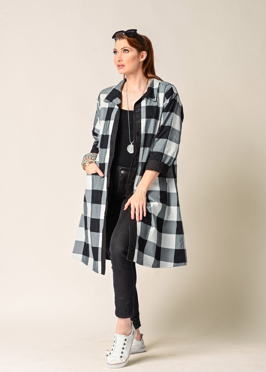 Anthea Cotton Jacket in Onyx Check