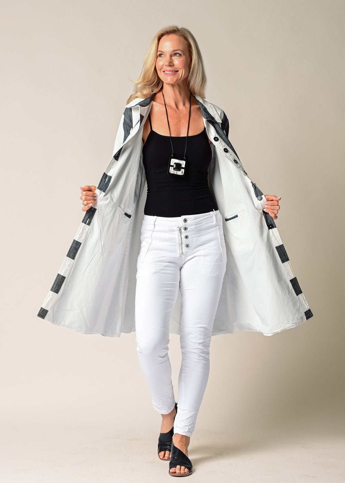 Anthea Cotton Jacket in Granite Stripe