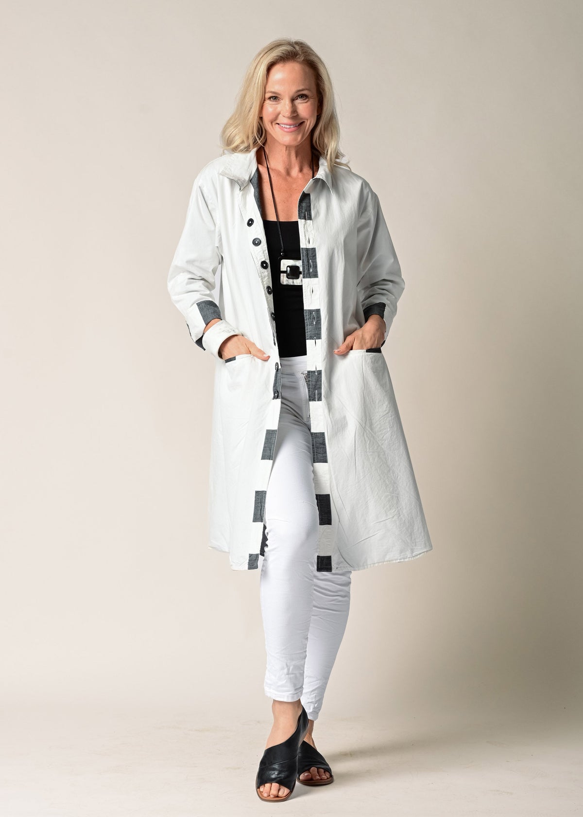 Anthea Cotton Jacket in Granite Stripe