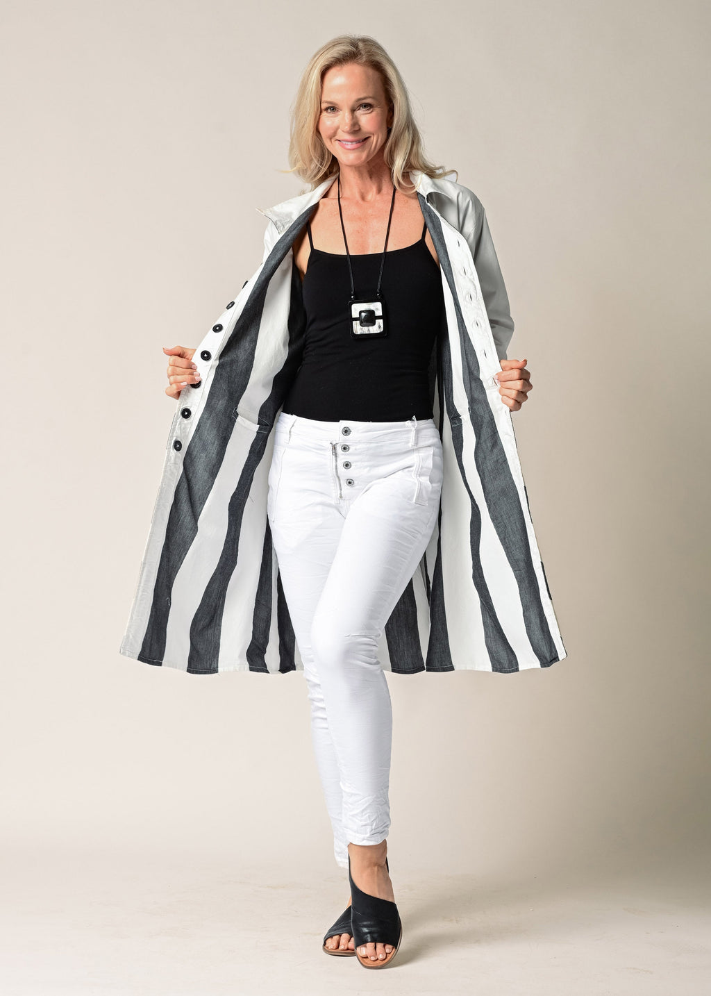Anthea Cotton Jacket in Granite Stripe