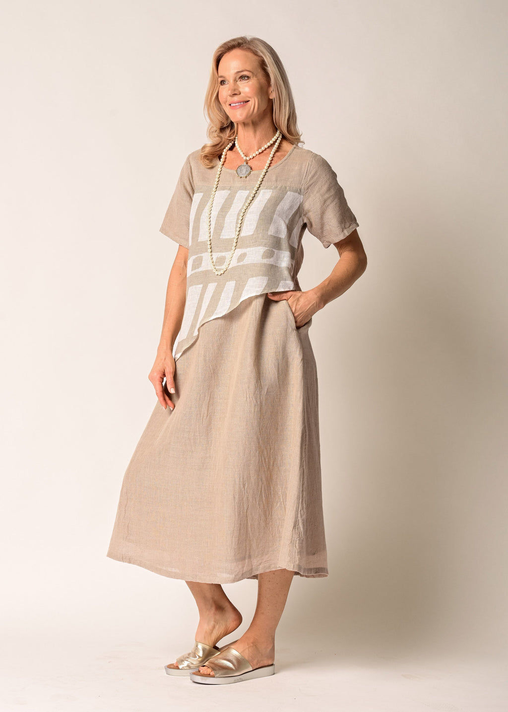 Solara Linen Dress in Latte