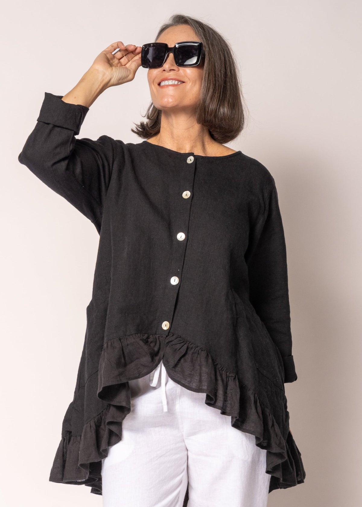 Seraphina Linen Top in Onyx