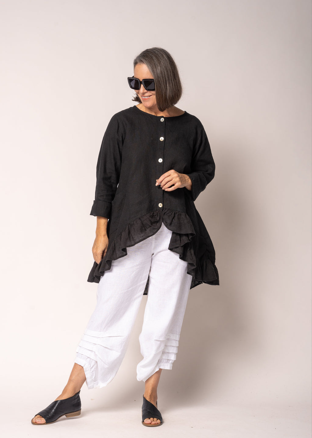 Seraphina Linen Top in Onyx