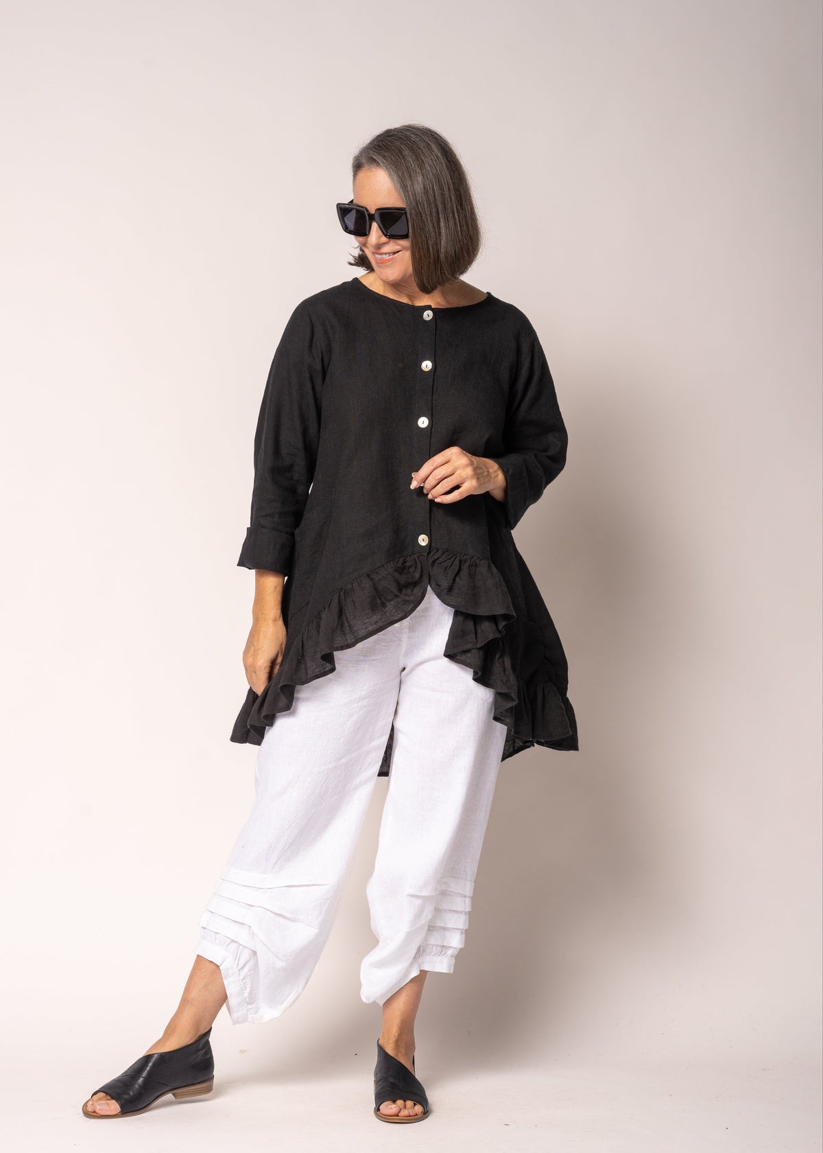 Seraphina Linen Top in Onyx