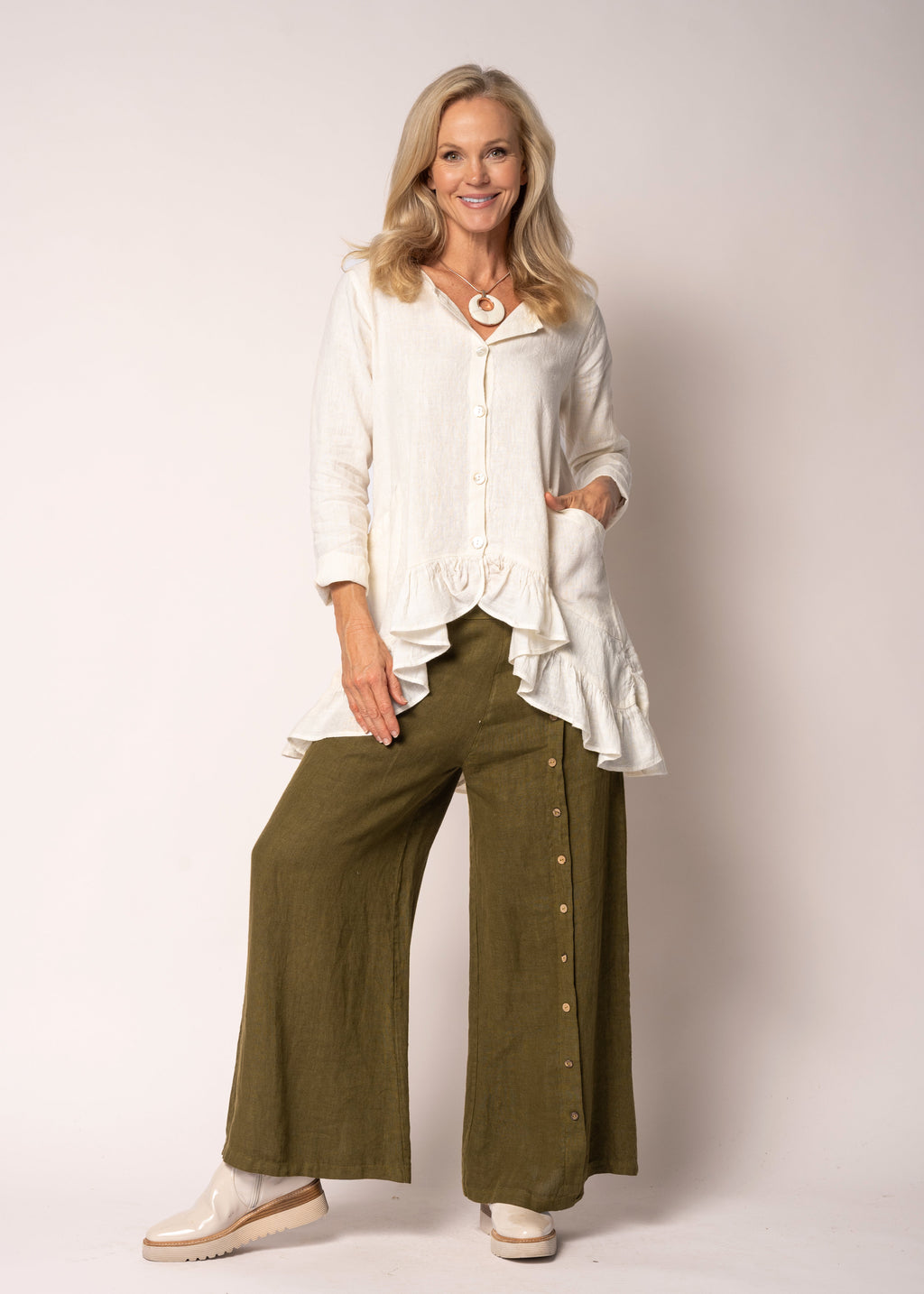 Seraphina Linen Top in Cream