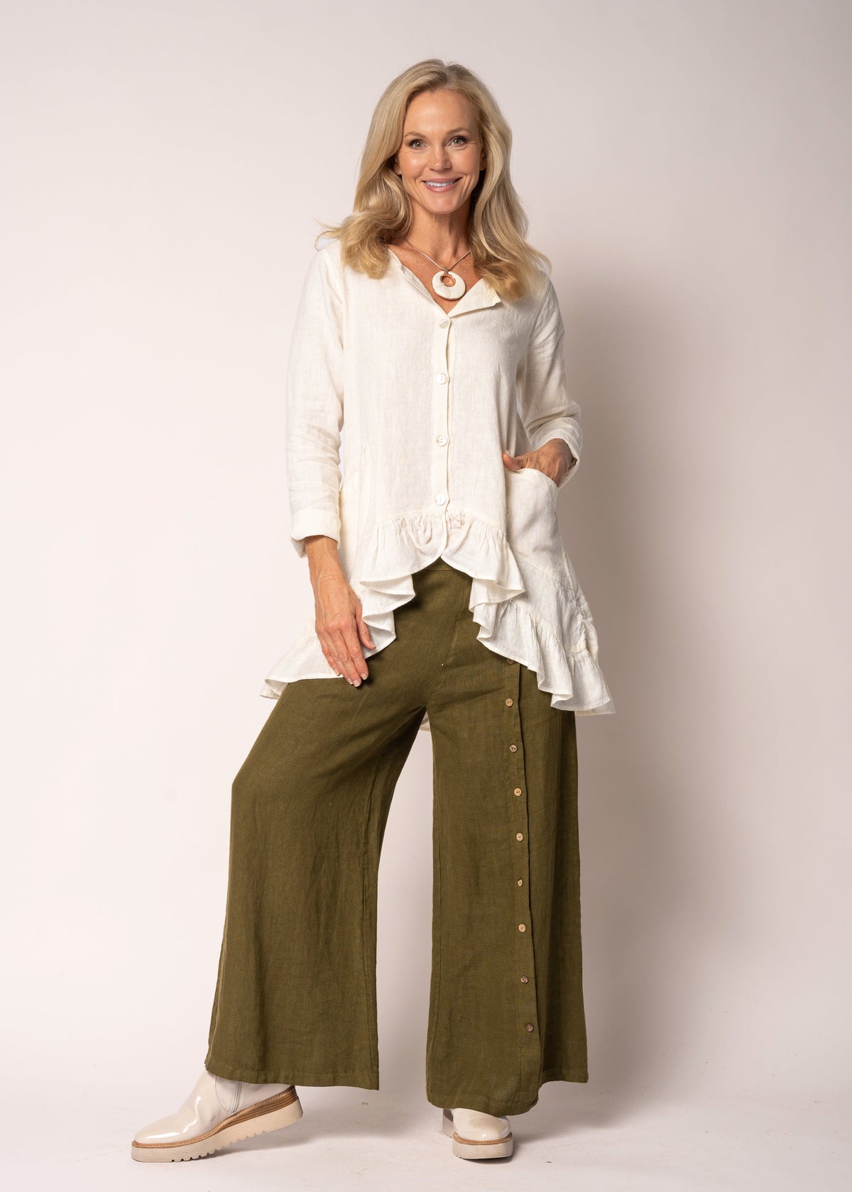 Seraphina Linen Top in Cream