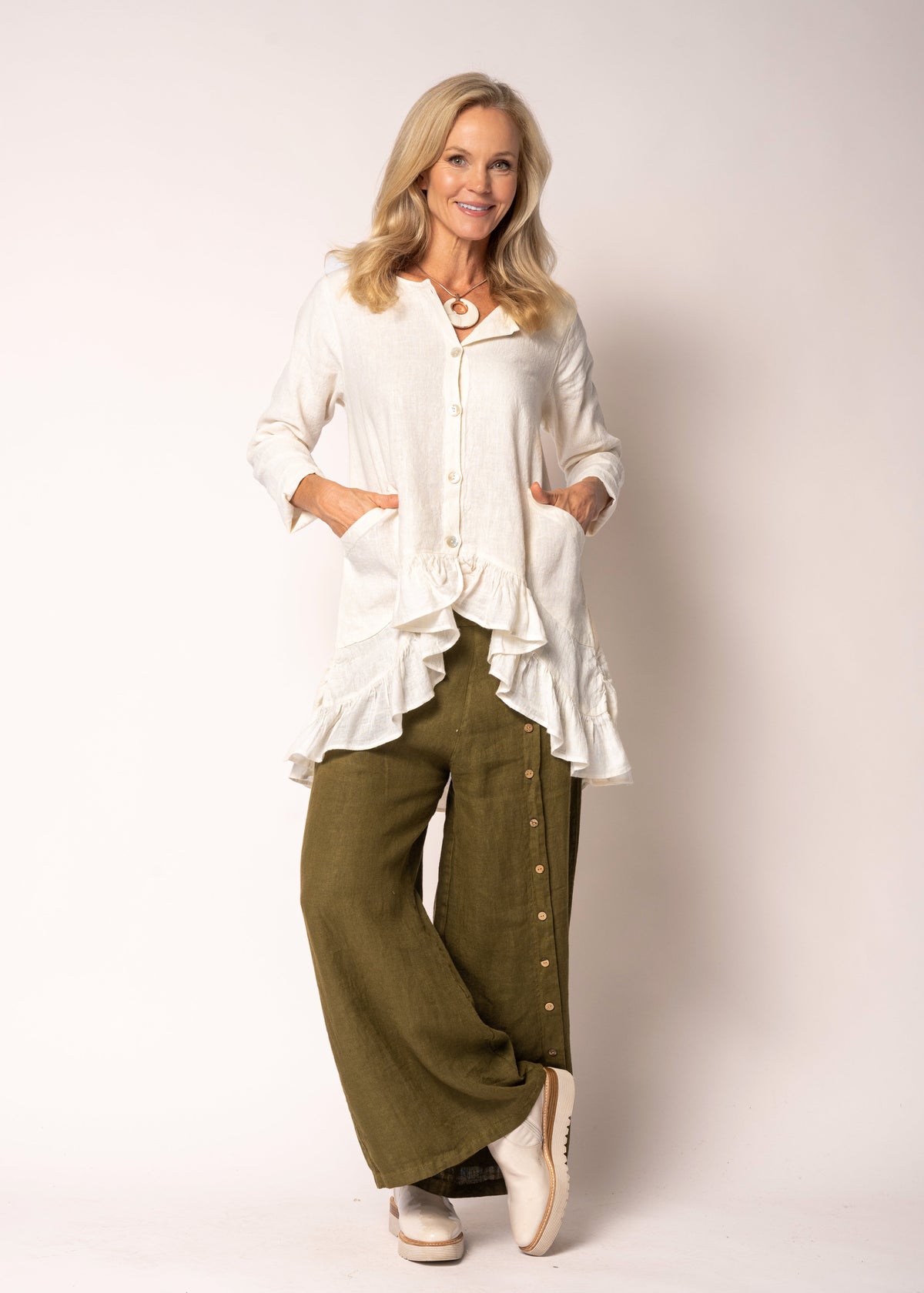 Seraphina Linen Top in Cream