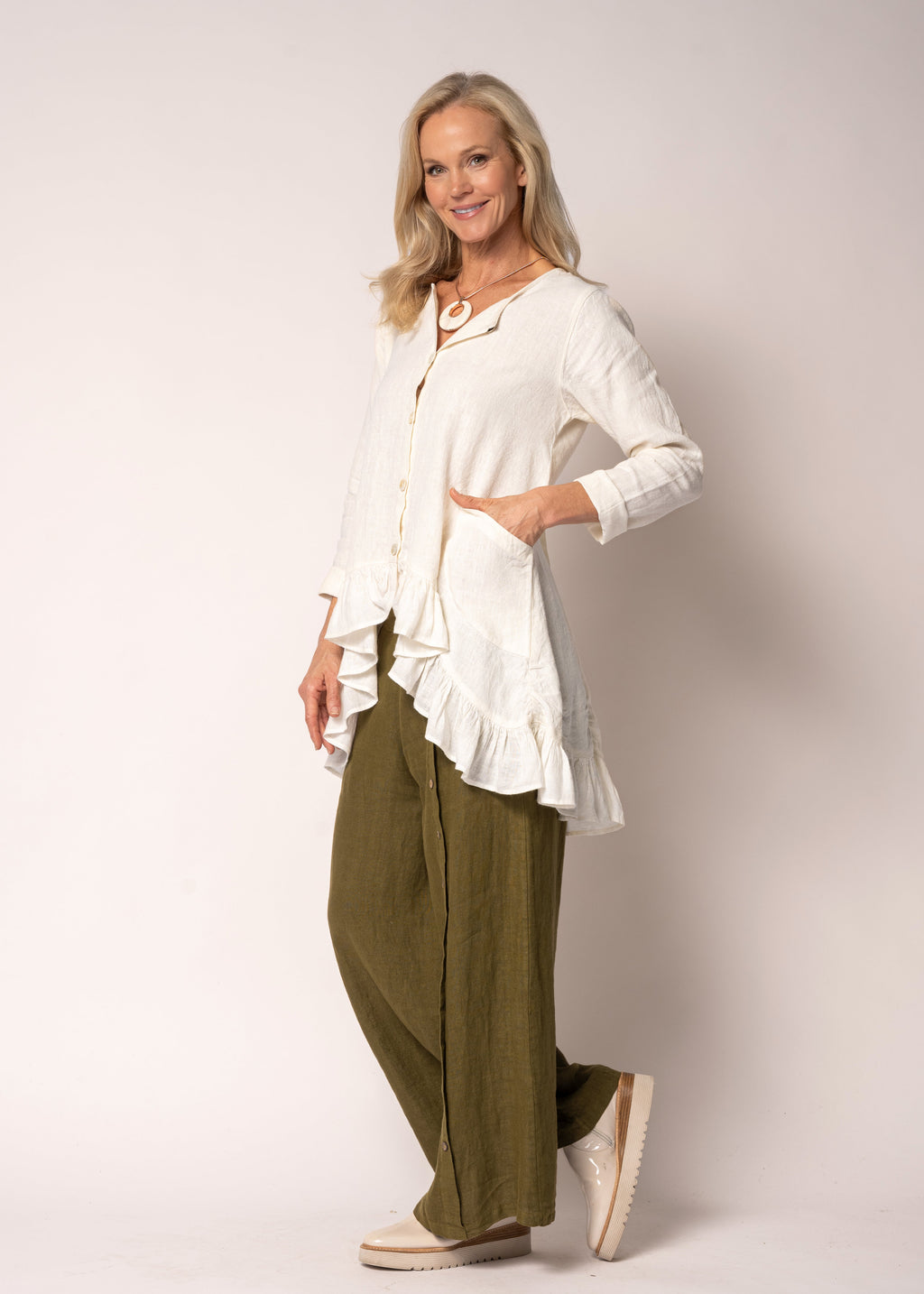 Seraphina Linen Top in Cream
