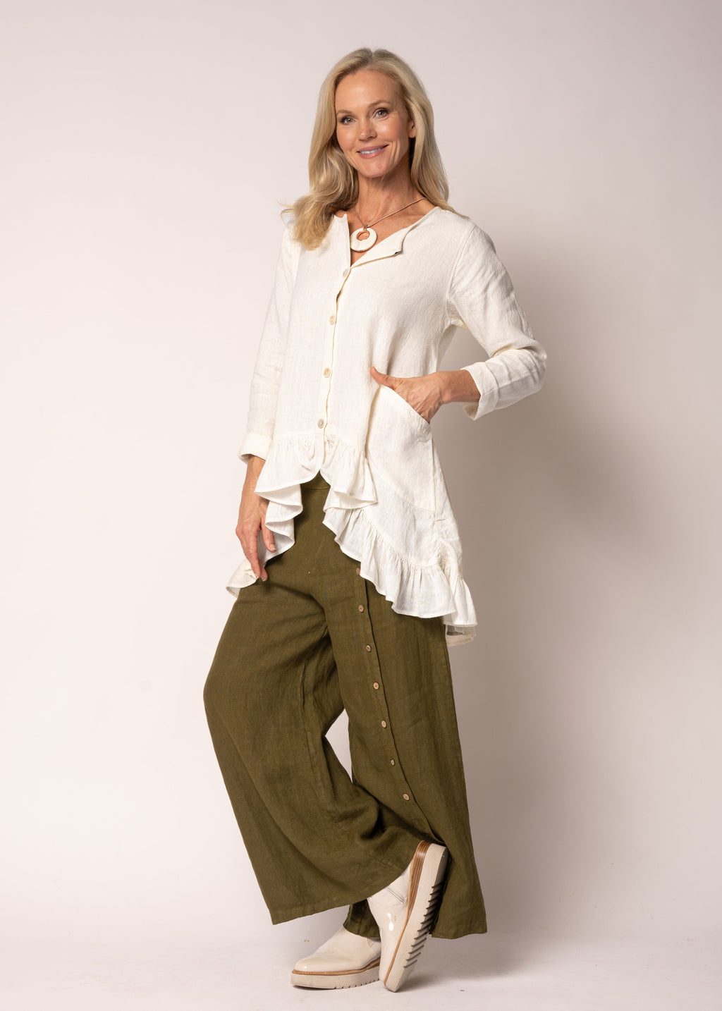 Seraphina Linen Top in Cream