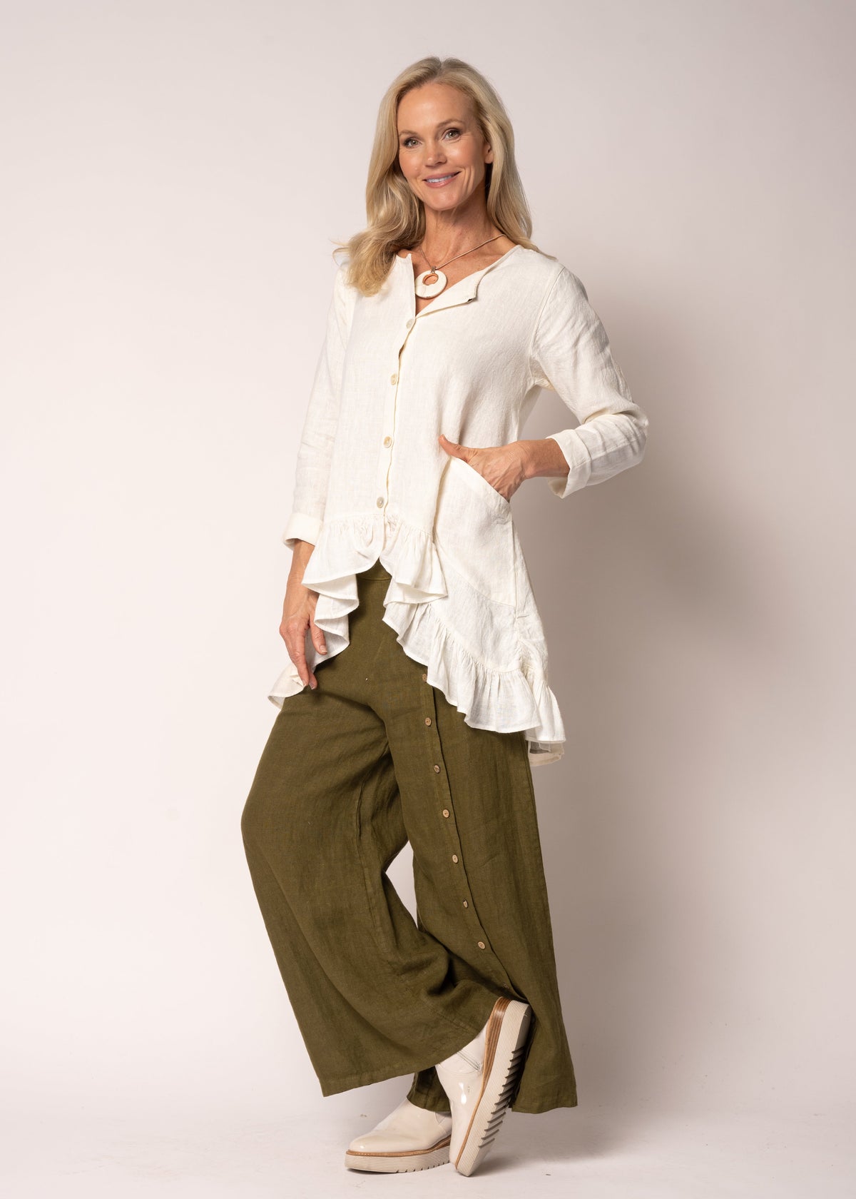 Seraphina Linen Top in Cream