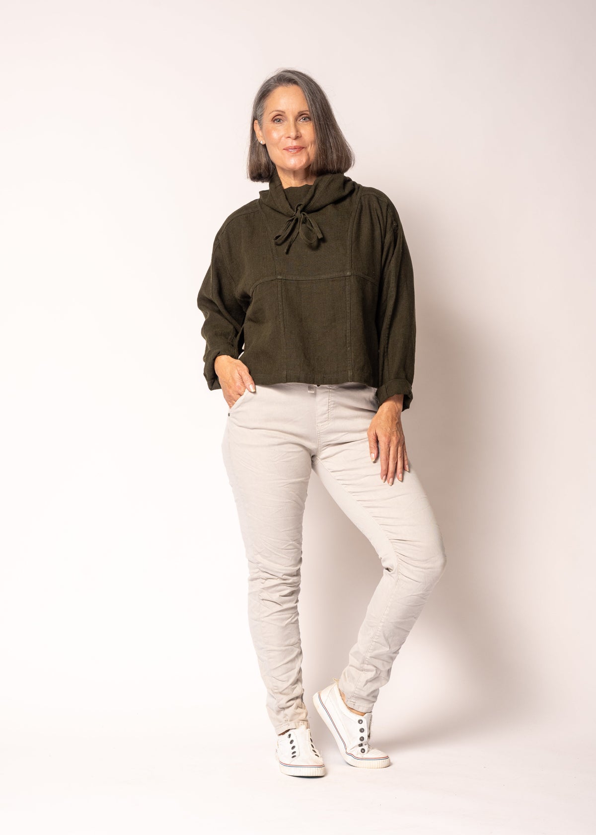 Penrose Linen Top in Khaki