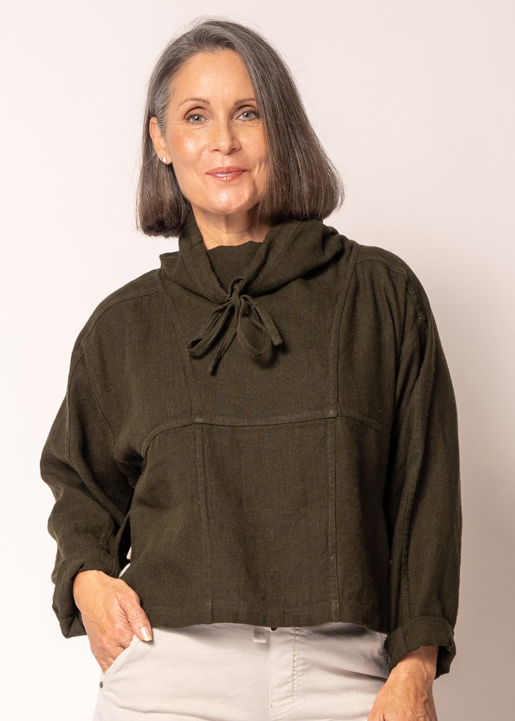 Penrose Linen Top in Khaki