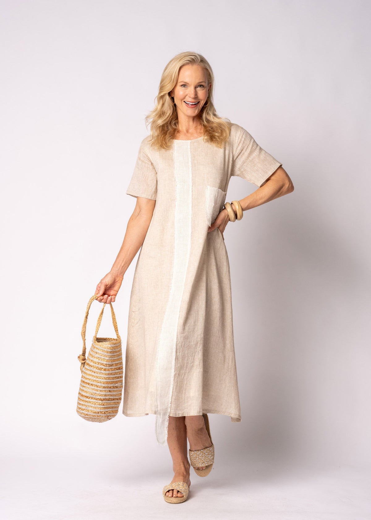 Sophia Linen  Dress in Latte