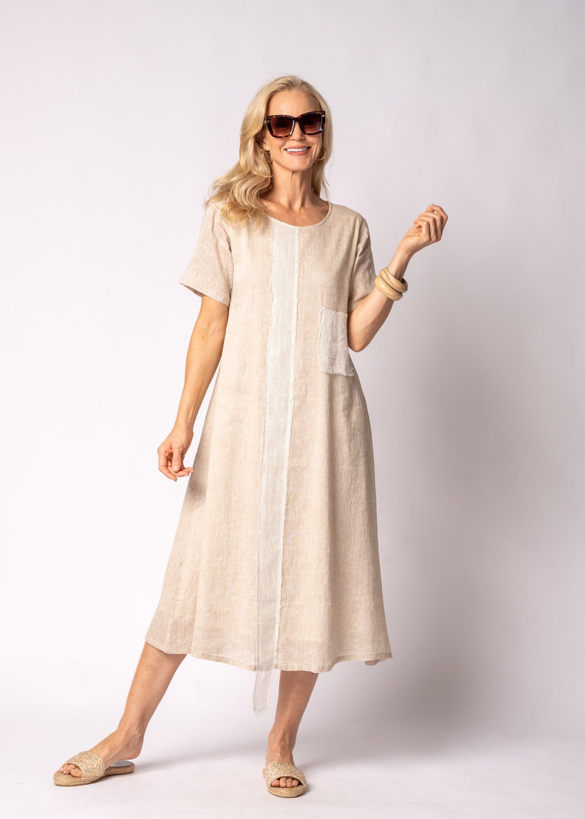 Sophia Linen  Dress in Latte