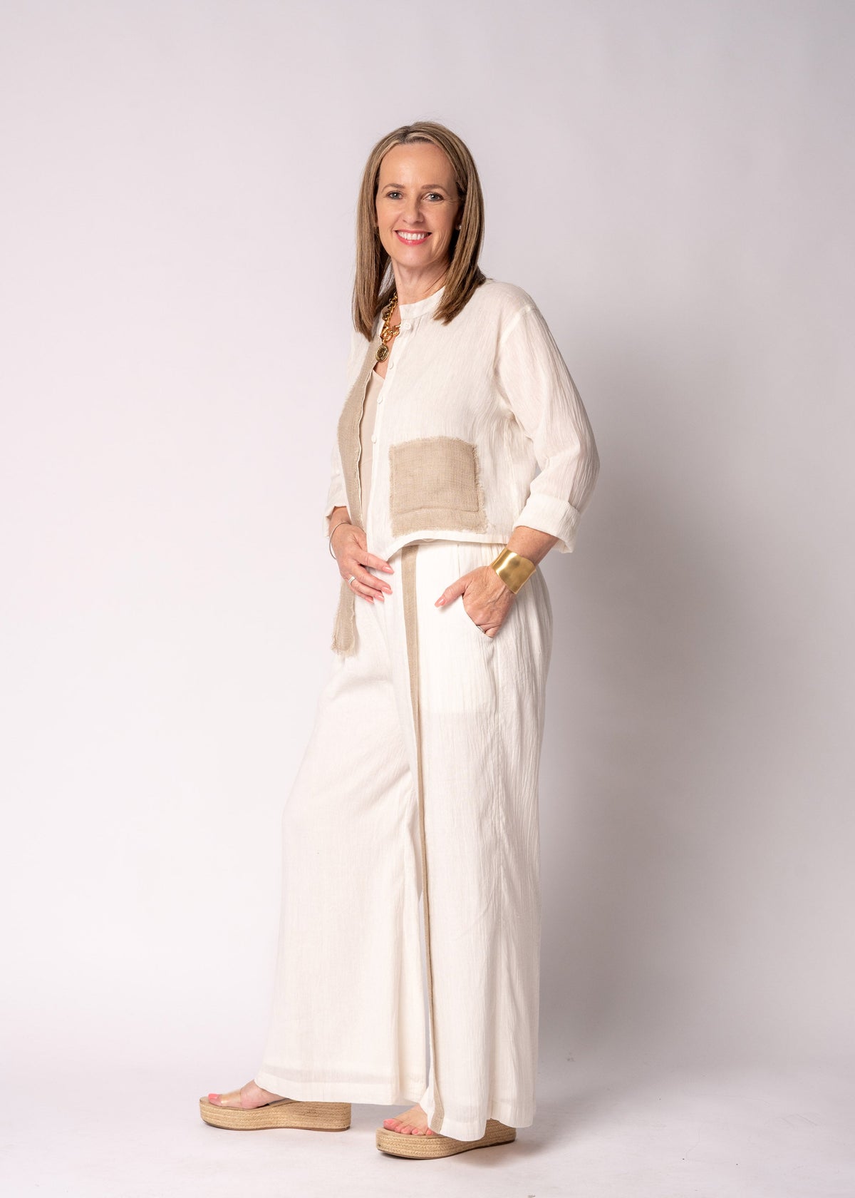 Emery Linen Top in Cream