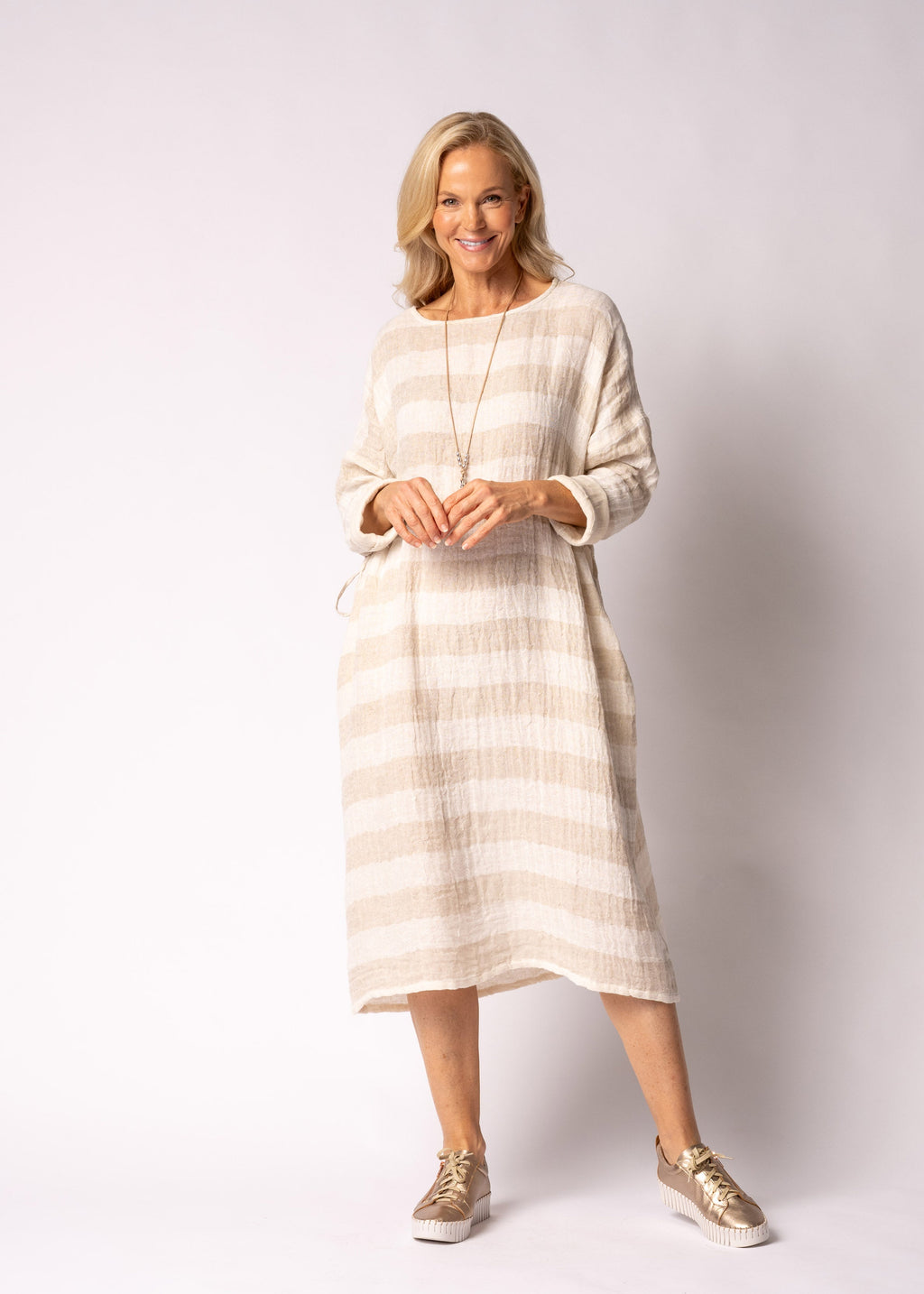 Cheri Linen Blend Dress in Latte